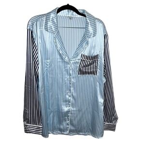 NWT BB Dakota Blue Stripe Satin Button Up Pajama Top Sz XL